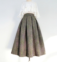 Brown Plaid Midi Pleated Skirt Women Winter Plus Size Pleated Skirt image 8