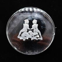 Vtg Signed Val St. Lambert Clear Etched Gemini Zodiac Paperweight - $29.99