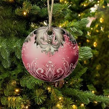 NEW! Dark Pink/Beige Christmas Multi Styles Round Christmas Ceramic Orna... - $12.99