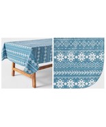 CHRISTMAS WHITE SNOWFLAKES ON BLUE Tablecloth,60&quot;x84&quot; Oblong - $32.99