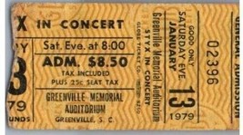 Styx Concierto Ticket Stub Enero 13 1979 Greenville Carolina Del Sur - £40.06 GBP