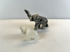 Lot 2 Hand Carved stone Elephants White &amp; Grey Quartz(?) 2-3&quot; Trunk Up Good Luck - $10.23