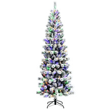 8FT Pre-Lit Hinged Christmas Tree Snow Flocked w/ 9 Modes Remote Control... - £172.99 GBP