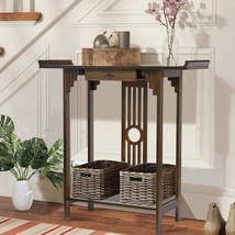 Wisfor Narrow Console Table For Entryway: 32In Brown Bamboo Hallway Table With - £84.40 GBP