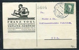 Czechoslovakia 1931 Nice Carpenter Picture Ads Card TEPLICE to Dux Tischler 3215 - £4.64 GBP