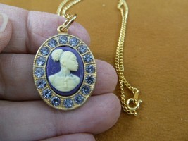 CA30-159) RARE African American LADY ivory + purple CAMEO brass pendant necklace - £23.15 GBP