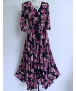 Jaase Boho Tulip Floral Dress M Elastic Smocked Button Down Tassel Cotta... - £47.01 GBP