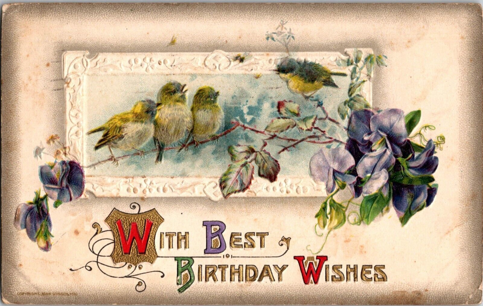 Primary image for Vtg Postcard Winsch With Best Birthday Wishes Birds on a tree branch c1910