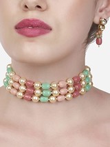 Multicolor Multistrand Beaded Choker Necklace &amp; Earring Set For Women - £19.33 GBP