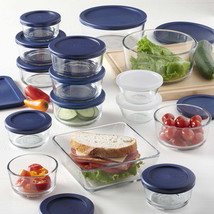 Anchor Hocking Clear Glass Food Storage,30 Piece Set with Navy Lids - £35.53 GBP
