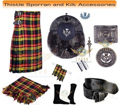 Scottish Men&#39;s Dress Traditional Buchanan Tartan 8 yard Kilt &amp; Accessories - £92.84 GBP