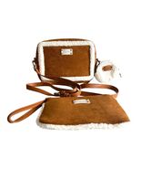 Bearpaw Faux Suede Sherpa Crossbody Bag Wristlet Coin Pouch Set Brown Cream - $43.20