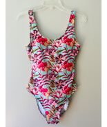 Nicole Miller Sz M Floral Padded One Piece Swimsuit Mint Green Stretch - $51.61 CAD