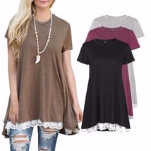 Womens Ladies Casual Lace Short Sleeve Shirt Pullover Tops Blouse - £18.79 GBP