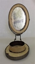 antique victorian FOLDING SHAVING MIRROR travel TIN lightweight cup brush holder - £38.01 GBP
