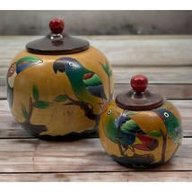 Tropical Birds Wooden Trinket Jar Box Set Toucan Parrots Lidded Vintage - £21.56 GBP