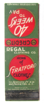 Regal Clothing Co. Stratford Clothes - Washington, DC 20 Strike Matchbook Cover - $1.75