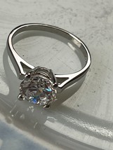 925 UTC Signed Thin Silver Band w High Set Round CZ Clear Rhinestone Solitaire - £14.80 GBP