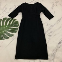 Jay Original Womens Vintage Sheath Dress Size M Black Wool Satin  Bow Trim 60s - £30.95 GBP