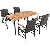 5/7-Piece Outdoor Dining Set with Acacia Wood Table-4-5 Pieces - Color: Brown - $12,410.00 MXN