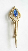 Elegant Blue Rhinestone Gold-tone Scepter  Brooch 1960s 2 3/4&quot; - $12.30