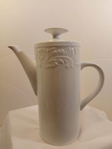 Sango Tall White Garland Coffee/ Teapot Embossed Leaves with Lid #8837 - $17.82