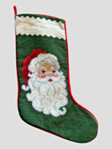 Vintage Handmade Wool Needlepoint Stocking Santa Jolly St. Nick Velvet 17&quot; Long - £19.52 GBP