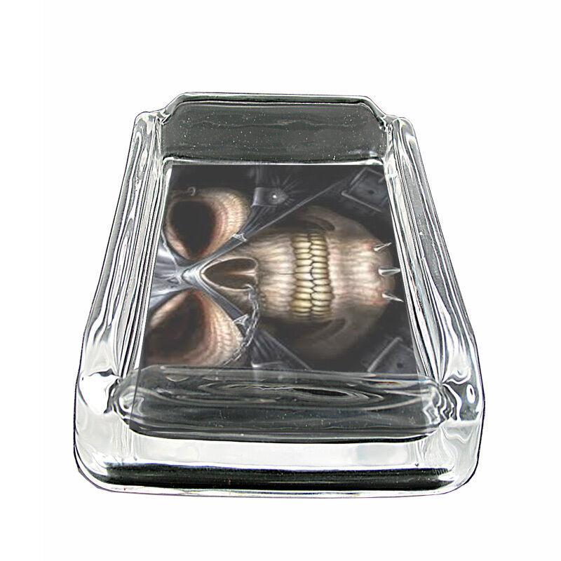 Skeletons D6 Glass Square Ashtray 4" x 3" Smoking Cigarettes Skulls Death Ashtrays