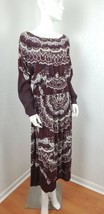 Free People Abstract Print Midi Dress Long Sleeve Open Back Crinkle Rayon Sz XS  - £52.38 GBP