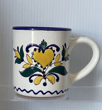 Painted Folk art Tole Hungarian Pottery Boho Coffee Mug Coffee Cup Heart Floral - £9.45 GBP