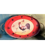 Tole Painted Metal Country Farm Handled Decorative Serving Tray Chicken ... - $147.05 CAD