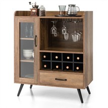 Mid-Century Modern Sideboard Wood Buffet Cabinet Wine Rack and Glass Storage - £223.14 GBP