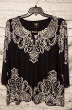 JM Collection Womens Plus Size XXL Tunic Top Black White Scroll Textured NWT - £22.91 GBP