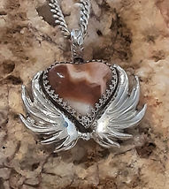 Handmade, Sterling Silver, Pink calcite, heart, angel wing, Pendant, size 1 3/4  - $289.00