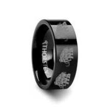 Dinosaur Mammoth Prehistoric Paleo Engraved Flat Black Tungsten Ring - 4mm - £192.47 GBP