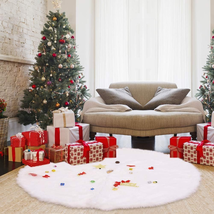 Christmas Tree Skirt 60 Inch Large White Faux Fur Tree Skirt, Double Layers Quil - £16.72 GBP