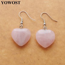 4 Pairs Natural Rose Quartzs Beads Stone Drop Earrings for Women Heart shaped Pe - £19.67 GBP