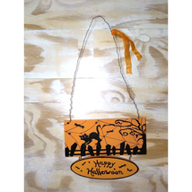 &quot;Happy Halloween&quot; Sign - Hang on Door Decor, More. Orange/Black - Cat - ... - $6.85