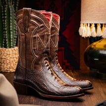 DENVER Genuine Ostrich Leg Skin Cowboy Boot from the Western CollectionClear Bro image 2