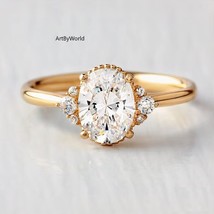Oval Moissanite Diamond Engagement Ring, Solid Gold Solitaire Wedding Ring - £87.00 GBP