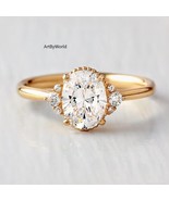 Oval Moissanite Diamond Engagement Ring, Solid Gold Solitaire Wedding Ring - $150.44 CAD