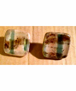 Vintage Hand Crafted 1980s Glazed Clay Ceramic Square Stud Post Back Pie... - $31.23 CAD