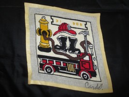 Completed Fire Fighters Equipment Needlepoint - 9.75&quot; X 10.25&quot; + Blank Borders - £15.98 GBP