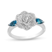 Enchanted Disney Cinderella Shaped Blue Topaz 1/10 CT.Diamond Ring in 925 Silver - £79.13 GBP