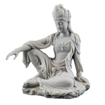KWAN YIN STATUE 7.25&quot; Royal Ease Buddhist Goddess White Marble Finish Re... - $912.98 MXN