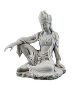 KWAN YIN STATUE 7.25&quot; Royal Ease Buddhist Goddess White Marble Finish Re... - $47.96