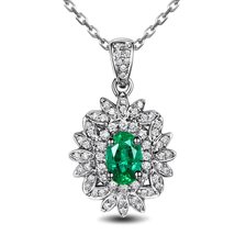 Emerald Genuine Gemstone Solid 14K White Gold Diamond Necklace Pendant Set - $734.99