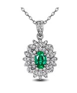 Emerald Genuine Gemstone Solid 14K White Gold Diamond Necklace Pendant Set - $998.37 CAD