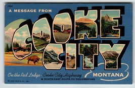 Greetings From Cooke City Montana Postcard Large Big Letter Curt Teich Unused - £9.14 GBP