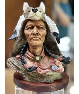 Native American &quot;Running Wolf&quot; Indian Chief Resin Bust w Wolf Skin Headd... - £26.38 GBP